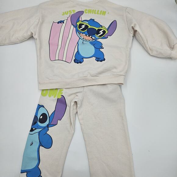 Disney Stitch 4T 2 Piece Outfit Just Chillin Awesome Onery Fun Trouble Casual - Picture 1 of 7